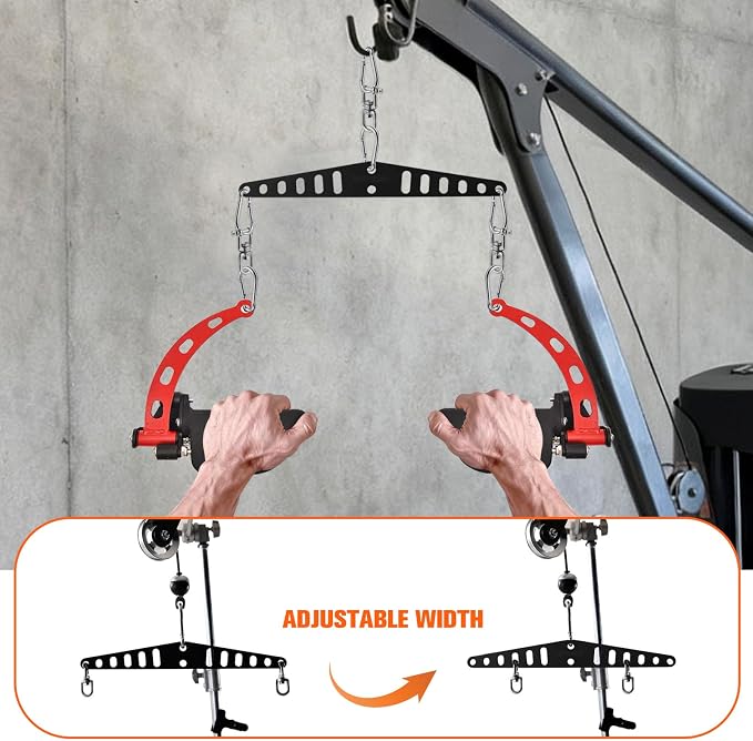 Multi-Grip LAT Pull Down Bar for Home Gym Fitness, Spreader Plate LAT Pulldown Attachments for Pulley System Cable Machine, Double to Single Cable Attachment Exercise Handle