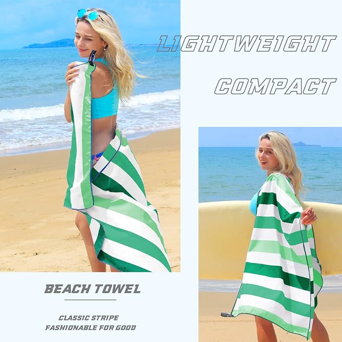 Exclusivo Mezcla 2 Pack Microfiber Quick Dry Beach Towels, Oversized Lightweight Sandfree Pool Towels for Swimming Camping Travel with Bagn (Forest Green and Dark Purple, 35x70 Inches)