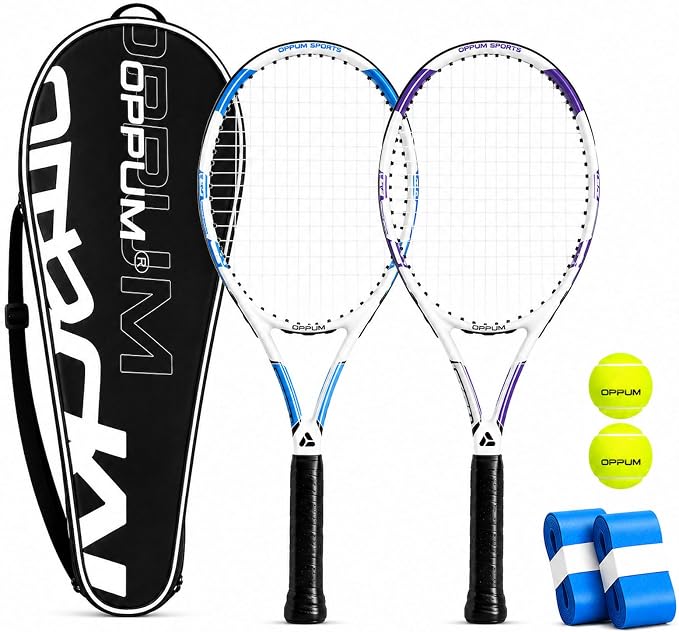 2-Pack Adult Tennis Rackets, 105 Sq Inch Oversized Head Pre-Strung for Beginners and Intermediate, Arm Friendly Vibration Control Set with Bag and Balls