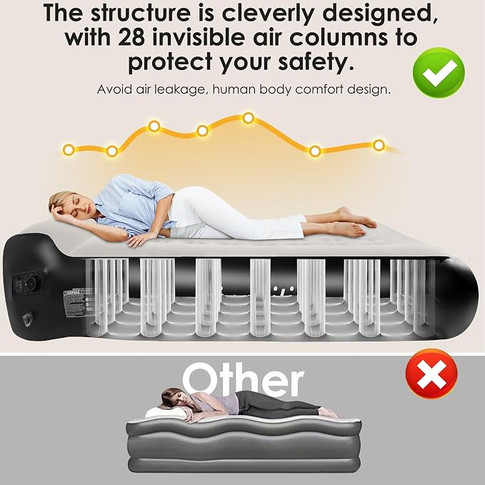 16" Air Mattress Queen with Built in Pump,Portable Full Blow up Mattress with Carry Bag, Comfort Flocked Airbed Inflatable Mattress for Guests,Camping