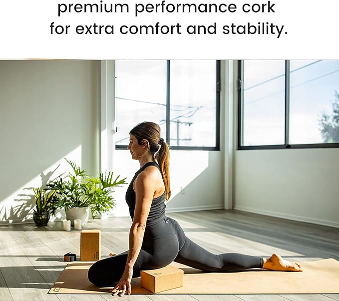 Cork Yoga Blocks 2 Pack – High Density Non Slip with Select Cork Grain for Chip-Resistant Durability | Extra Thick 4” for Support & Stability | Natural, Smooth, and Crumble Free | Body By Yoga