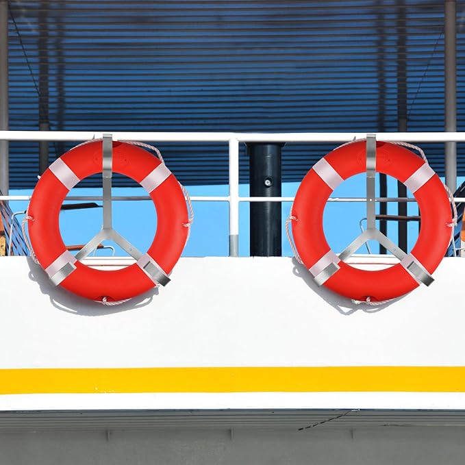 Life Ring 23"/28" Boat Safety Throw Buoy with Reflective Tape & Grab Lines - Orange Life Rings for Boats,Includes Water Floating Saving Rope