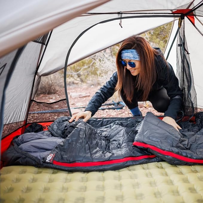 Near Zero Peralta 25°F Lightweight Sleeping Bag – Sorona Insulation for Outdoor Camping, Compact 2.5 lb Design, 20D Ripstop Nylon Shell – 86"x33", Compresses to 10"x6"