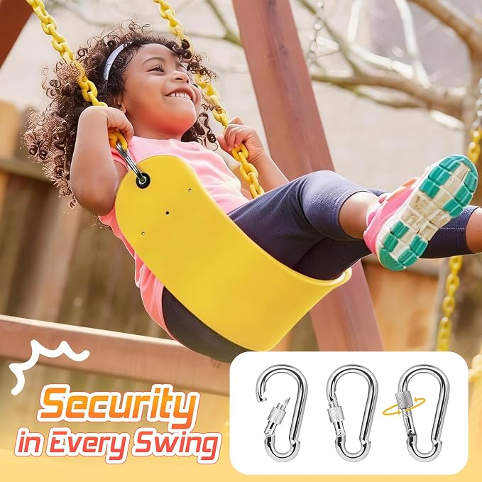 SEKKVY Swing Seats with 66" Heavy Duty Chains, Swing Set Accessories Replacement with Snap Hooks, Toddler Swings Supports 250 lbs for Outdoor Backyard Playground, Indoor Swing for Kids, Yellow 1 Pack