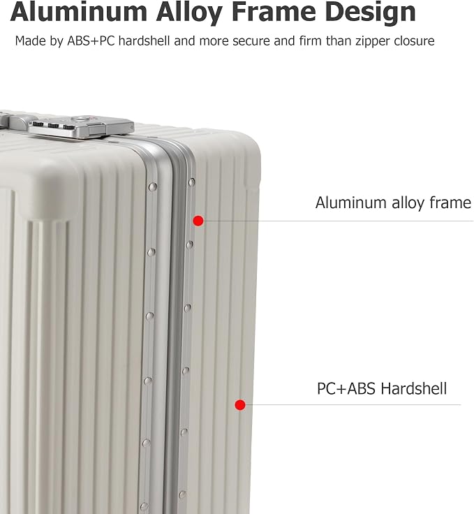 feilario Aluminium Frame PC Hard Shell Spinner Wheels Luggage,20.8"X15"X8.7 Airline Approved Built-In TSA lock Carry on Suitcase, with Cup Holder, USB Port, Phone Holder