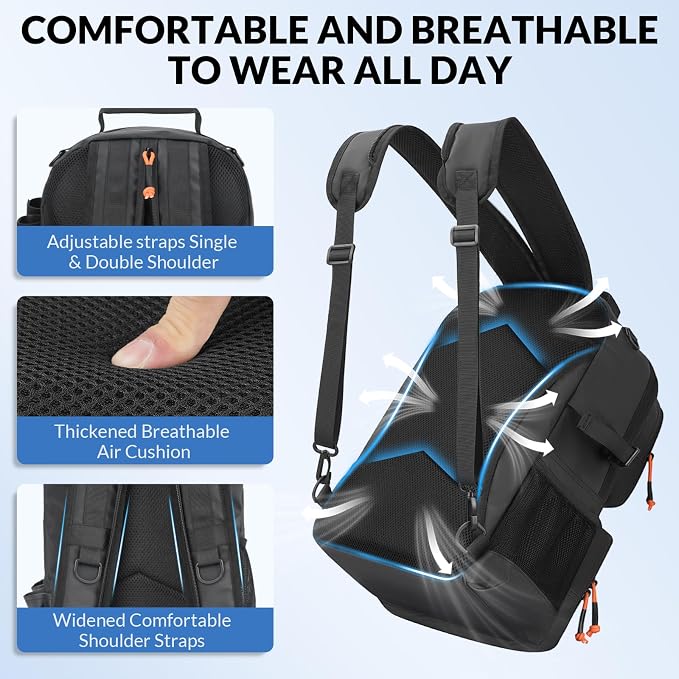 THKFISH Fishing Backpack with Tackle Boxes, 20L Waterproof Tackle Sling Bag with Lures Kit, Fish Lip Gripper, Pliers, Scissors, Fishing Gifts for Men Women