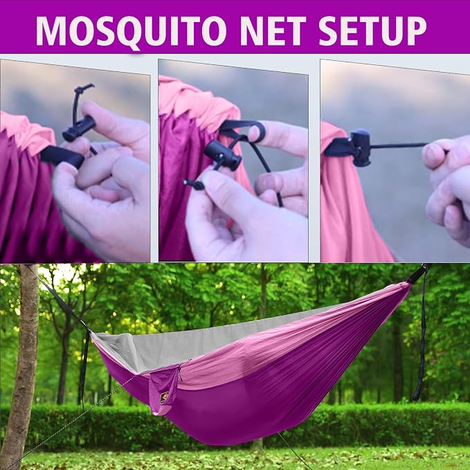Kids Hammock, Camping Hammock with Mosquito Net, Lightweight Nylon Portable Hammock with 10ft Tree Straps,Hammocks for Travel Hiking Backpacking Beach Patio