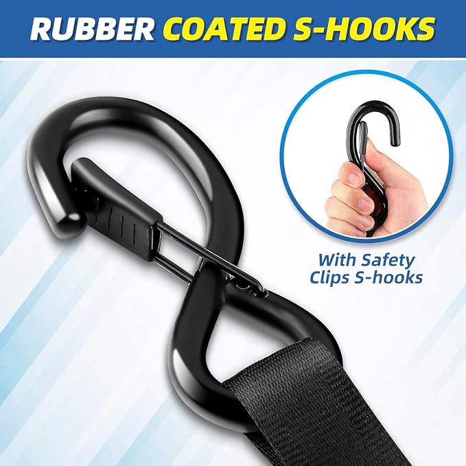 Retractable Ratchet Strap Heavy Duty 4 Pack 10 FT 1800 LB Break Strength Ratchet Tie Down with Safety Lock S Hooks and Soft Loop Tie Down.