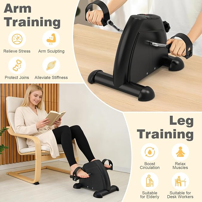 Mini Exercise Bike: Portable Under Desk Bike Pedal Exerciser Foot Cycle Arm & Leg Pedal Exerciser with LCD Screen Displays & Adjustable Resistance for Home/Office