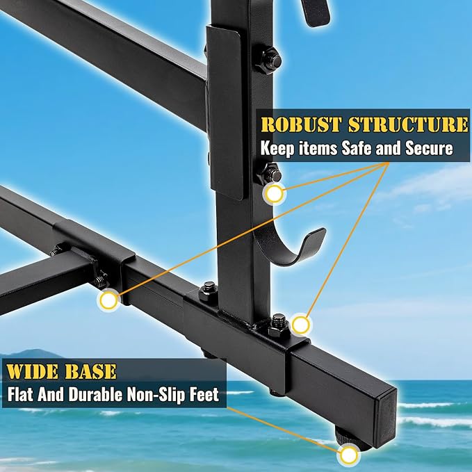 Kayak Storage Rack, Heavy Duty 2 Level Freestanding Rack for Garage and Outdoor Storage, Holds Kayak, Canoe, Surfboard & Paddleboard, Steel Construction with Felt Padding