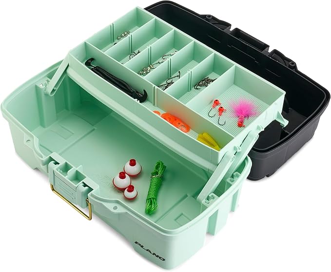 Plano Catch All One-Tray Tackle Box Kit, Black/Blue, Rust-Proof Brass Latch, Top-Access Tray with Deep Storage, Made in the USA, Portable Fishing Gear Storage Organizer