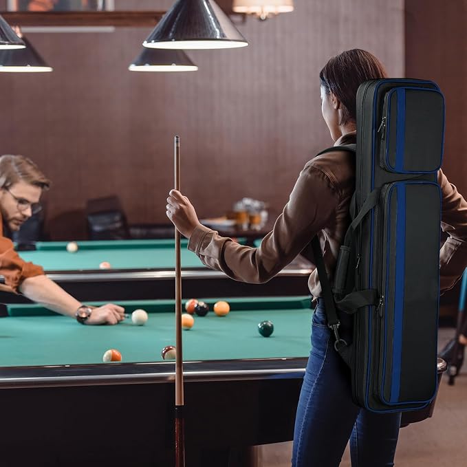 Pool Cue Case 4x5, Pool Cue Carrying Case Soft Padded Billiard Stick Bag with Multi-pocket for 4 Butts and 5 Shafts (1PCS Grey + 1PCS Navy-Blue)