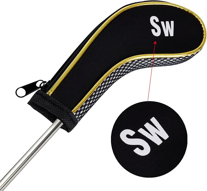 Andux Gold Golf Iron Club Head Covers No. on Both Sides Long Neck with Zipper 12pcs/Set