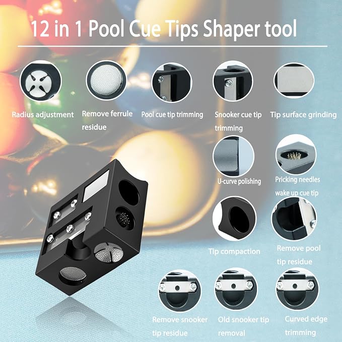 Pool Cue Tips Replacement Kit, 13mm Pool Stick Tips Replacement Kit Billiards Cue Tips Shaper Tools, Pool Cue Replacement Tips Repair Kit Billiard Pool Accessories
