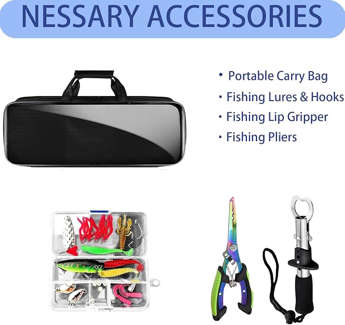 Telescopic Fishing Rod and Reel Combo Set, 2PCS Collapsible Fishing Poles, Fishing Kit with Spinning Reel Fishing Pliers and Lip Gripper, Travel Saltwater Freshwater Fishing Gear for Adults Beginners