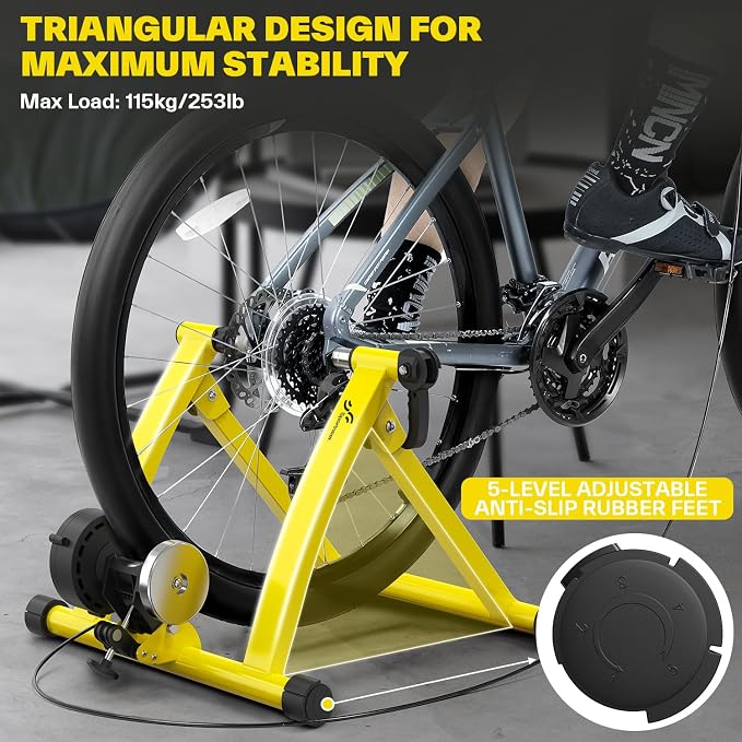 Sportneer Bike Trainer - Magnetic Stationary Bike Stand for 26-28" & 700C Wheels - Adjustable 6 Level Resistance Bike Trainer Stand for Indoor Riding with Quick Release Lever & Front Wheel Riser Block