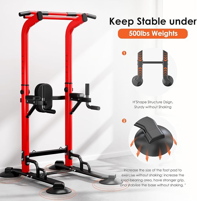 soges Power Tower Pull Up Bar Station, Dip Station for Home Gym, Height Adjustable Heavy Duty Strength Home Training Fitness Workout Equipment