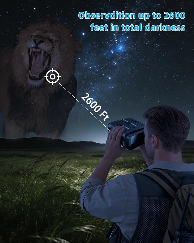 Night Vision Goggles | 10X Zoom Night Vision Binoculars & 3'' LCD Screen with Infrared, 3000mAh Rechargeable Battery, 32GB TF Card, Video and Sound Recording for Camping, Black