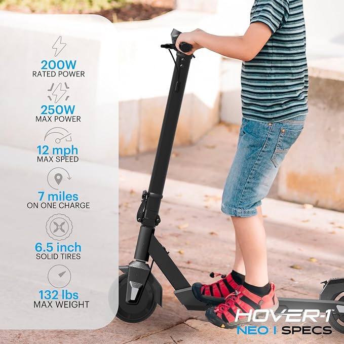 Hover-1 Neo Family Foldable Electric Scooter with 300W/250W/200W Rated Brushless Motor, 16/14/12 mph Max Speed, 8.5"/6.5” Wheels, 10/7 Mile Range Commuting Scooter for Kids & Teens Aged 4 to 16