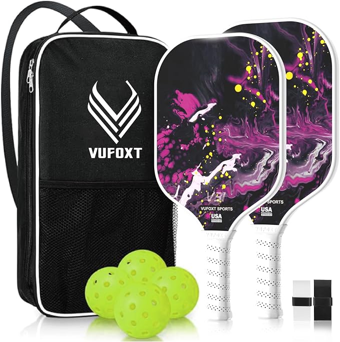 Pickleball Paddles Set of 2/4, USAPA Approved Carbon Fiber Surface Pickle Ball Set - 14mm PP Honeycomb Core of Lightweight Pickleball Rackets -Suitable for Beginners' Training and Game（Blue）