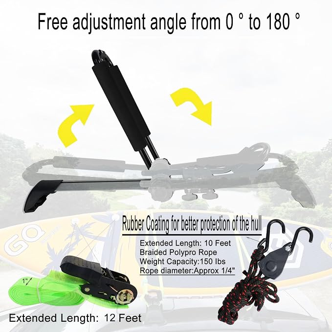 Folding Kayak Roof Rack J-Bar Adjustable | For Kayak/Canoe/SUP, Roof Mounting, Fits SUV/Car/Truck Crossbars(23-krf-1 )