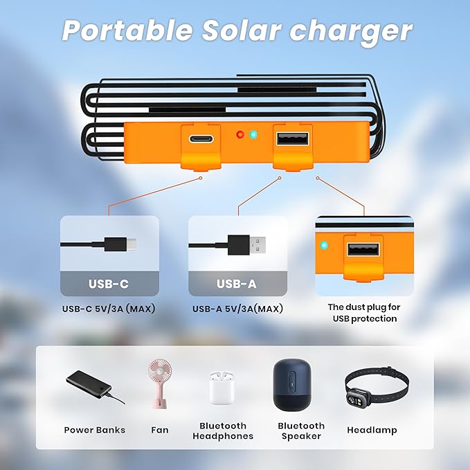 FlexSolar 25W Ultra-Portable Solar Panel Charger with Quick Charge, USB-A & USB-C Ports, Ultra-Lightweight for Outdoor Emergency Power, Backpacking, Hiking, and Camping