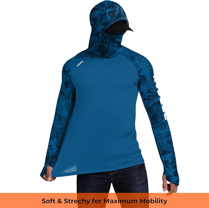 Rodeel Men's UPF 50+ Performance Fishing Hoodie, Long Sleeve Sun Protection Athletic Quick-Dry Breathable T-Shirt