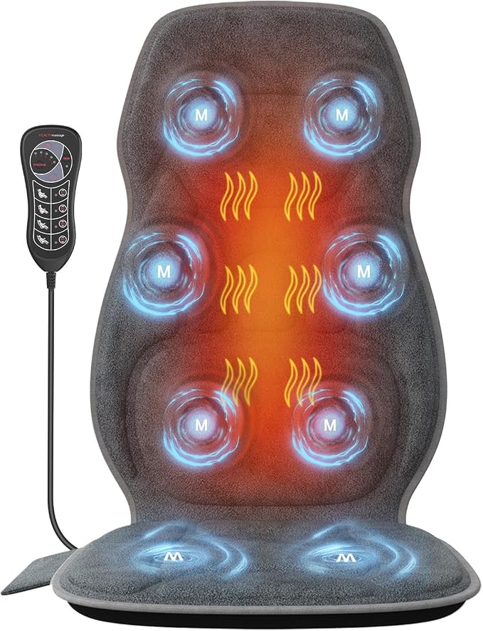 Back Massager with Soft Plush Fabric Cover, Massage Seat Cushion with 8 Vibration Motors & 2 Heating Levels, Chair Massager for Recliner, Office Chair, Sofa Use