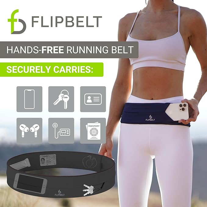 FlipBelt Classic Running Belt, Belt Bag & Fanny Pack for Men and Women - Phone Holder, Waist Pack, Running Accessories, Belt Pouch, Money Belt, USA Running Company