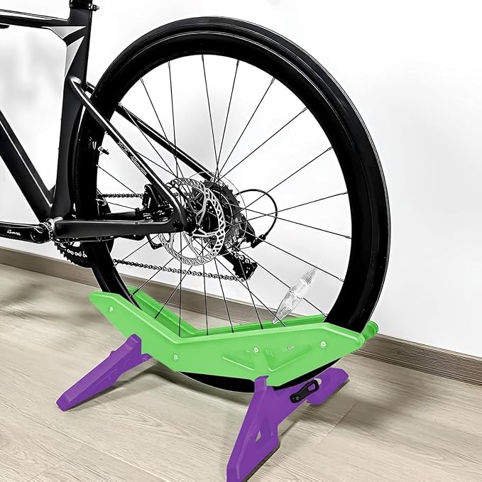 Bike Stand Portable Floor Rack, Green Purple | Adjustable, Fits 20"-29", Mountain Road Bicycle, Home Garage Parking