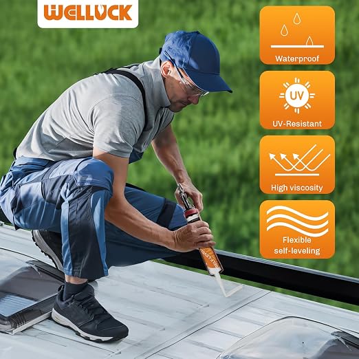 WELLUCK 12PC Self Leveling RV Roof Sealant Lap for RV Roofs, White Flexible Repair Caulking Rubber Epdm Sealant for Camper Motorhomes Trailers, Secure Odorless Waterproof & UV All Weather Adhesive