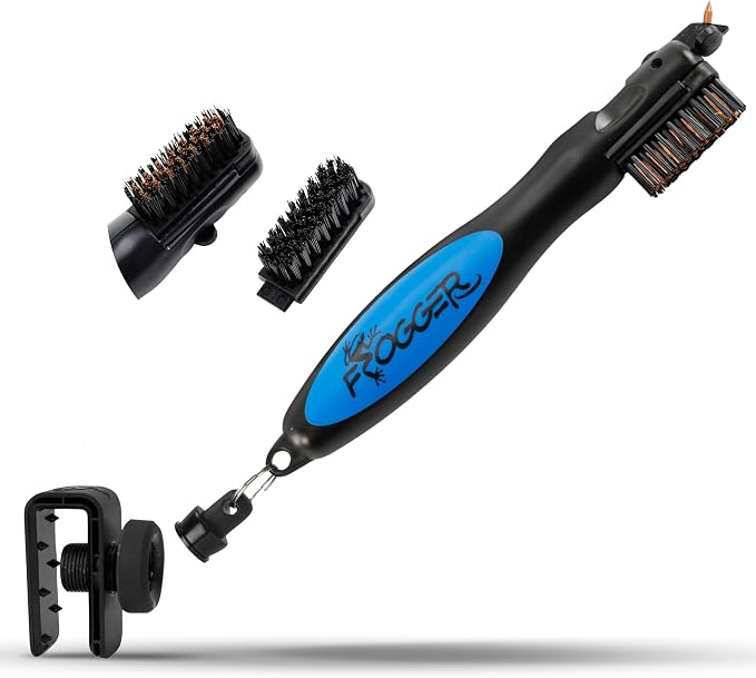 Frogger BrushPro Latch-It Golf Club Cleaner, Ergonomic Grip and Latch-it Magnet - Professional Golf Club Brush and Groove Cleaner for Golfers