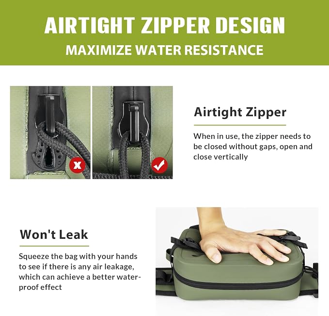 THKFISH Waterproof Fishing Waist Pack with Fishing Rod Holder, Airtight Zipper Closure, Lightweight Sling Fishing Waist Bag for Fly Fishing