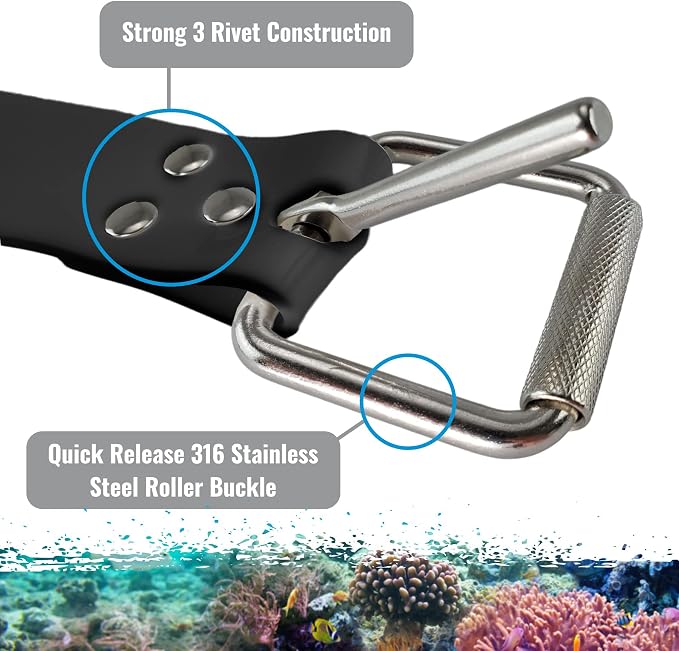 50" (1.27M) Black Silicone Dive Weight Belt with 316 Stainless Steel Roller Buckle