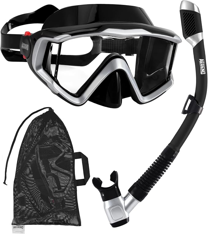 Aegend Snorkeling Gear for Adults Youth Kids, Snorkel Mask with Top Dry Valve - Panoramic View Anti-Leak and Anti-Fog with Mesh Bag for Snorkeling, Scuba Diving, Freediving & Swimming