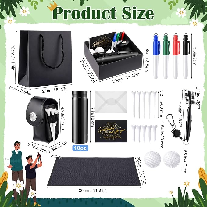 22 Pcs Golf Accessories Kit Cleaning Kit Include Golf Ball Bag Tumbler, Balls Tees Marker Pens, Cleaner Brush, Towel and Gift Box Set for Man Father's Day Birthday Gifts