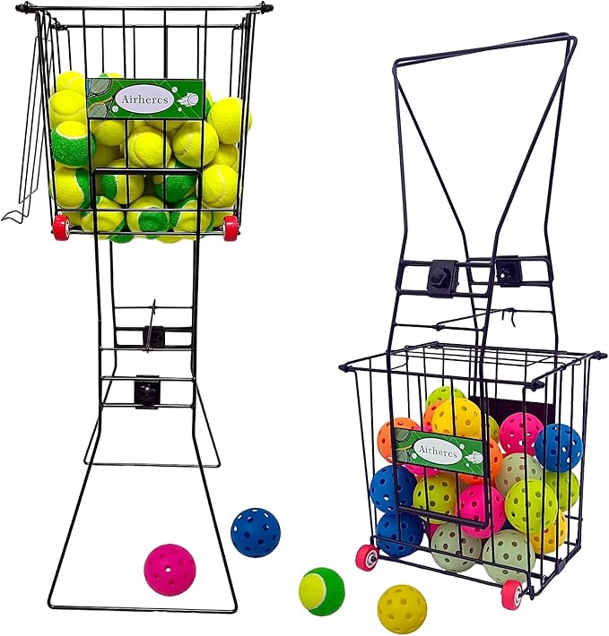 4th Improvements,Tennis Balls Hopper , Pickleball Hopper,75 Tennis Or 50 Picklel Capacity,Also As Ball Picker,Easy to Pick Up 30 Tennis Or Pickle in 1 Minute, Easily Placed in The Trunk of A Car
