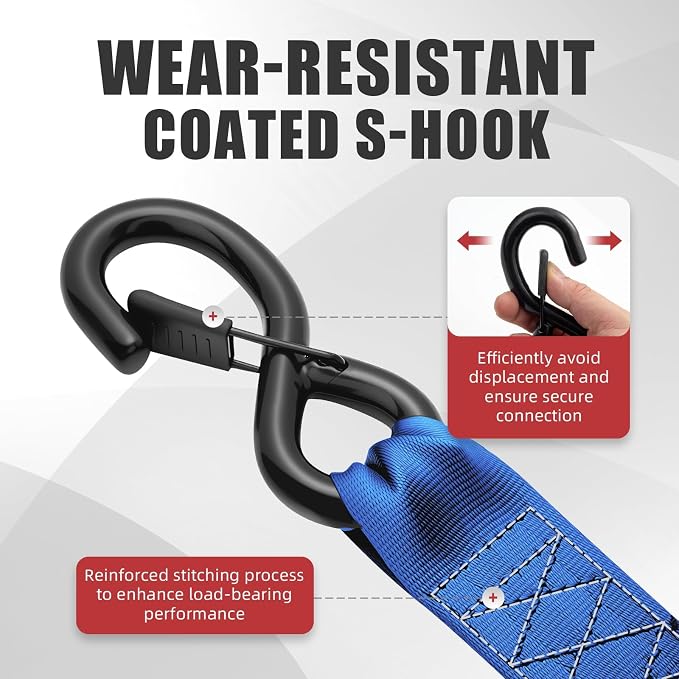 Retractable Ratchet Tie-Down Straps 1800 lbs, 1in × 10ft Auto Retract Cargo Straps with Zinc S-Hooks, Self-Retracting Tie Downs for Trucks, Roof Racks & Trailers, 2 Pack, Blue, Damped Rewind