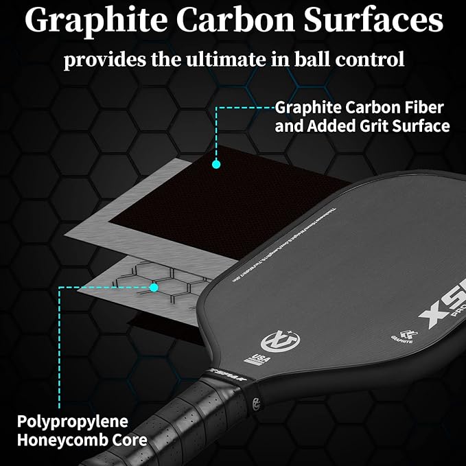 Carbon Fiber Pickleball Paddle - Tournament Edition - World Champion Surface Technology Options Pickleball Racket - USAPA Polypropylene Honeycomb Paddle with Cushion Comfort Grip
