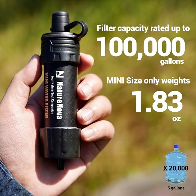 Personal Water Filter Straw Outdoor Portable Filtration (4pack) with Mini Water Filter Portable Emergency Water Filtration（black, 2pack)