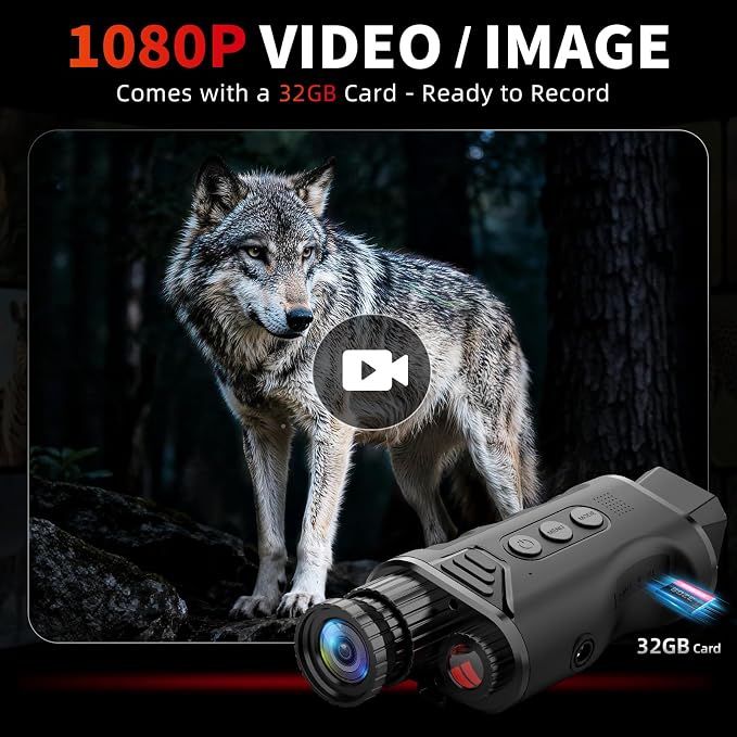 Night Vision Monocular, Portable Night Vision Scope for Outdoor Hunting, Camping, Digital Infrared Night Vision Goggles with 16X Zoom, 1080P Camera & Video Recording, 32GB SD Card Included