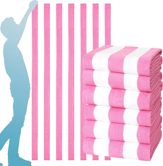 6 Packs Stripe Beach Towel Thin Terry Set XL Big Extra Large Oversized Accessories Essentials Soft Super Absorbent Clearance Pool Swim Camping Travel Bath Towels Bulk Men Women Adults Gift Pink