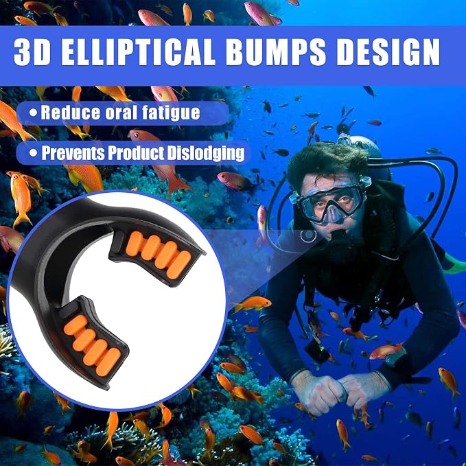 Scuba Diving Mouthpiece, Silicone Snorkel Mouthpiece Regulator Replacement with Regulator Tie Fits Most Standard Regulators Scuba Diving Accessories, Orange/Black/Yellow/Green