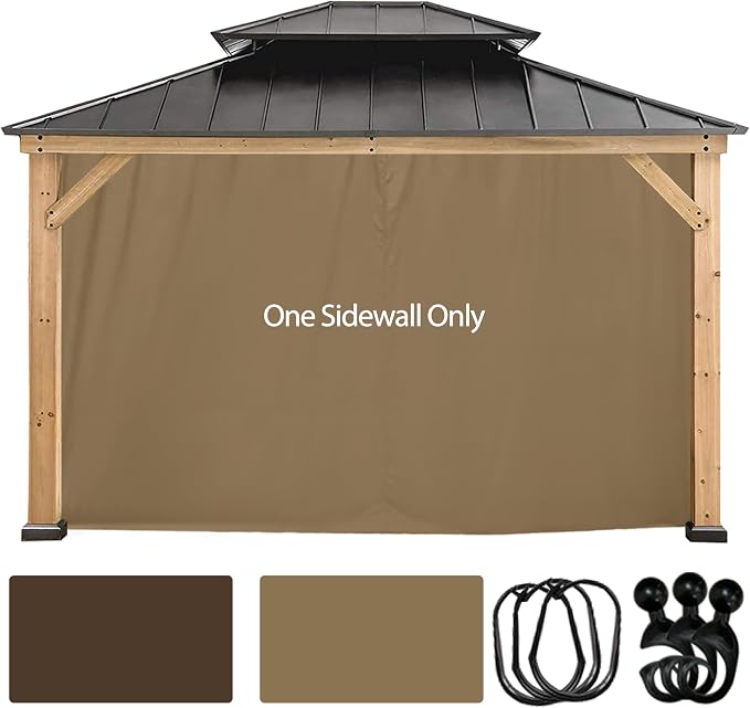 Coastshade Gazebo Pergola Canopy Panel Sidewalls Replacement 8ft Gazebo Pergola Privacy Panels Sidewall for Gazebos with 10Curtain Rings &10Rail Hooks, Khaki