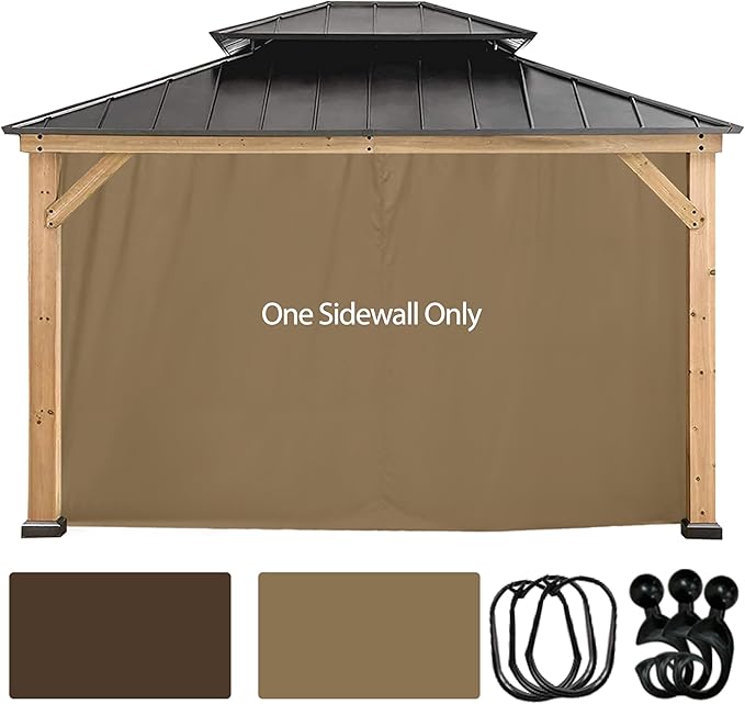 Coastshade Gazebo Pergola Canopy Panel Sidewalls Replacement 12ft Gazebo Pergola Privacy Panels Sidewall for Gazebos with 14Curtain Rings &14Rail Hooks, Khaki