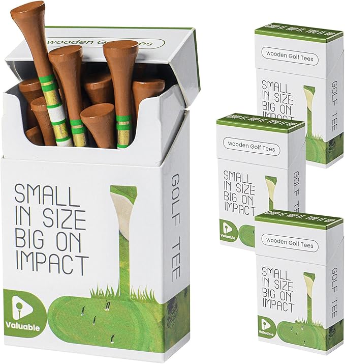 FINGER TEN Premium Bamboo Wood Golf Tees Unique Box Design 18-Pack Per Box Value 18/72/180 Pack, Wooden Tees in 2 3/4" 3 1/4" Durable for Golfers, USA Flag Design Pro Tee Choice