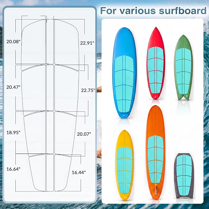 Nuanchu 12 Pcs Sup Deck Traction Pad Tail Pads Skid Proof for Stand up Paddle Board Long Board Surfboard Performance EVA 23.62 x 11.5 x 2 Inches