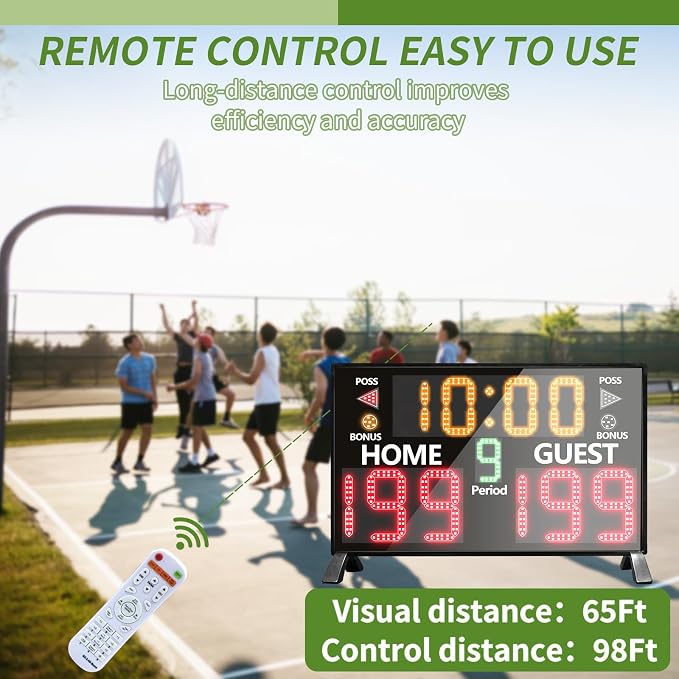 LUCKY TIME Electronic Basketball Scoreboard with Buzzer, Digital Scoreboard with Remote,Portable Score Keeper Battery Powered Score Board for Sports Games