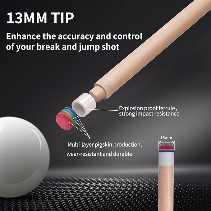Kmise Professional Pool Cue Stick, 18 19 20oz Canadian Maple Cue Sticks, Low Deflection Shaft with Telescopic Carbon Fiber Extension Cue-Grid