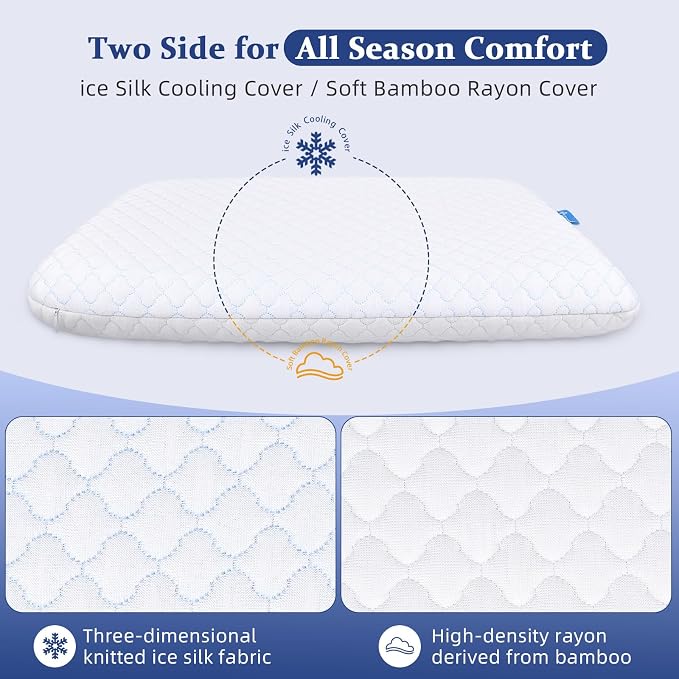 SofGlowly Ultra Thin Flat Pillows for Sleeping King Size -33x16 Inch, Cooling Memory Foam Pillow 2.75 inch Height Ultra Thin Pillow,Slim Bed Pillows for Stomach Back Sleeper